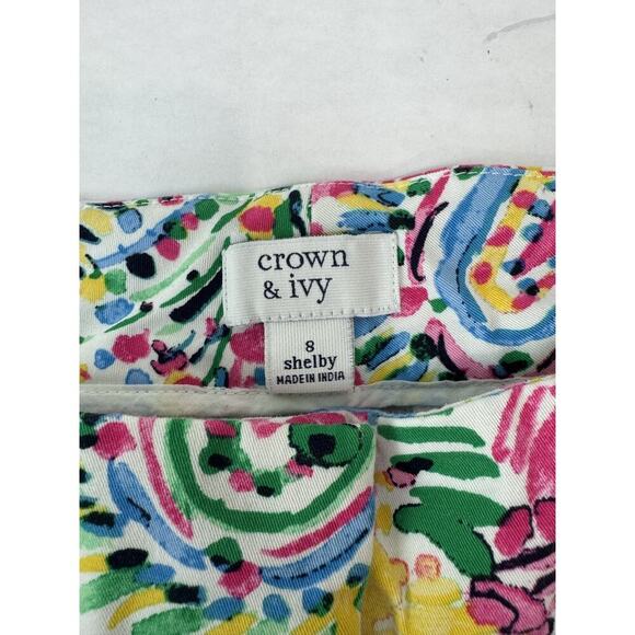 Cottagecore Crown & Ivy Floral Print Shorts Scalloped Hem Colorful Size 8 Shelby - Picture 5 of 8